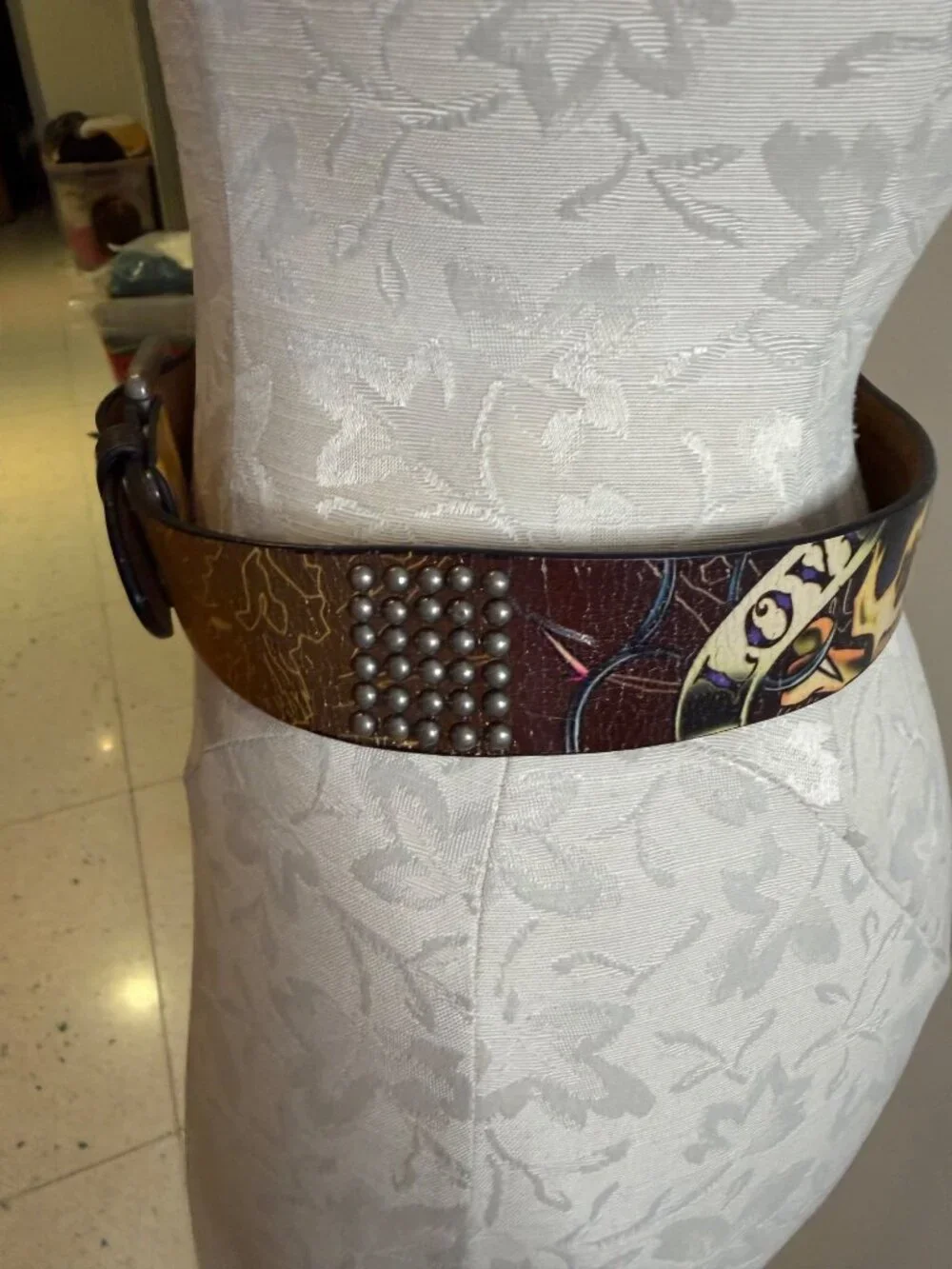 Ed Hardy Womens Studded Tattoo-inspired Belt Size M Brown Leather Casual Y2k